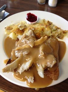Hot Turkey Sandwich with Gravy and Cranberry Relish at the Hilltop Diner Cafe